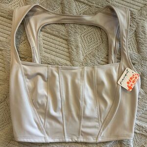 Free People Movement Muted Beige Cropped Square Neck Top NWT